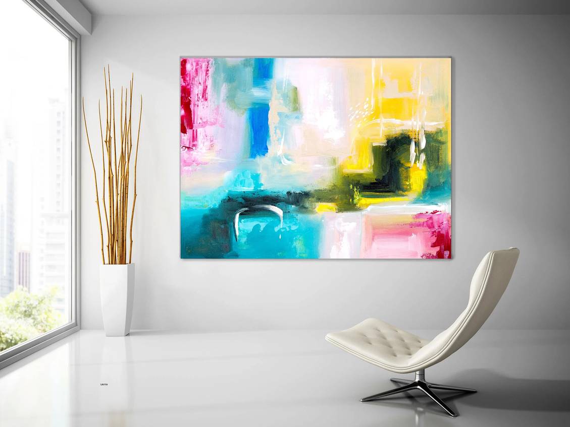 Entryway Handmade Hand-painted Living Contemporary Yellow Abstract N31R4